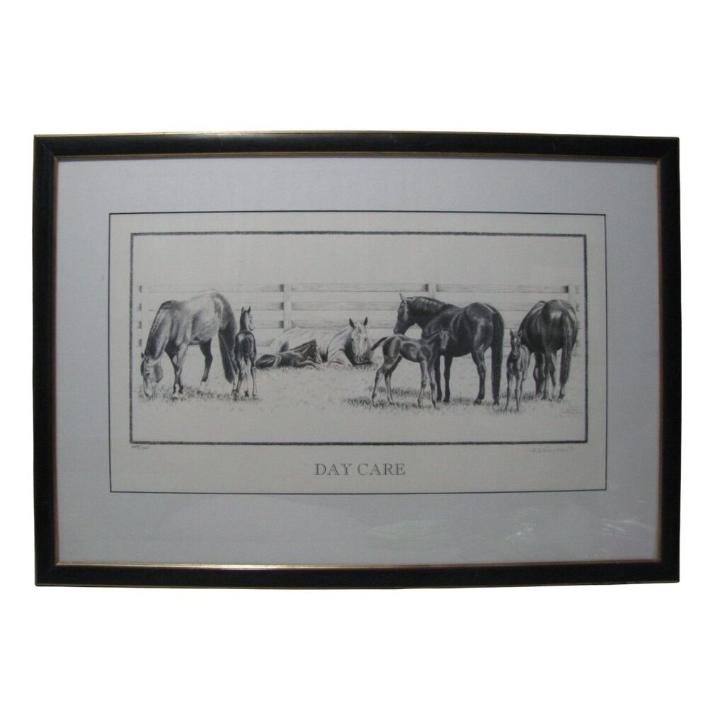 Day Care Horse Print by Robert Blehert Signed 207/305 Framed Art 26x20